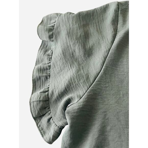 SHEIN CURVE SHORT RUFFLED SLEEVE ROUND NECK BLOUSE, WOMENS, 3XL, MED. GREY - Picture 8 of 11